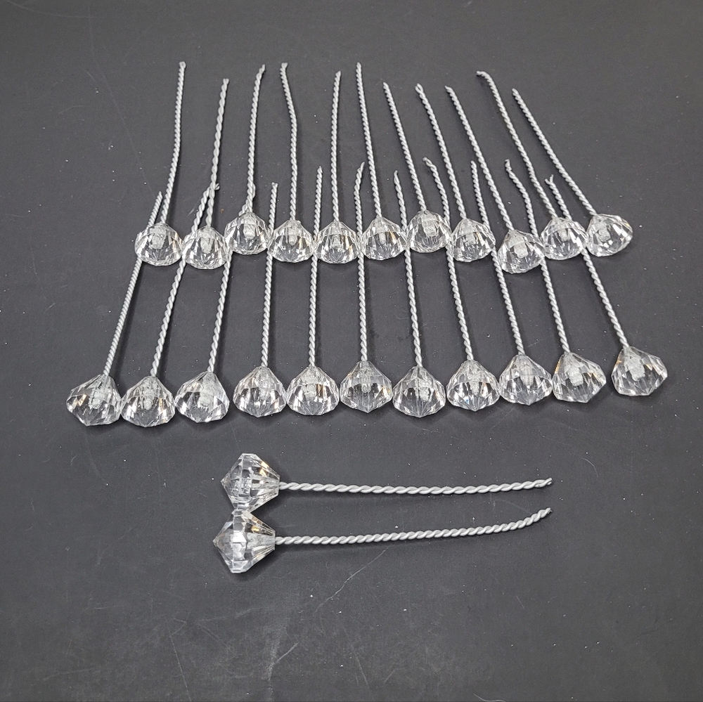 Faceted Glass Diamonds On Wire Stems for Crafts Bouquets 24 Pieces